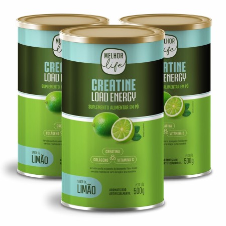 3 Creatine Load Energy - 500g (sabor limão) - Creatina, colágeno hidrolisado e vitamina C